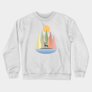 Deer in Nature Landscape Collage Crewneck Sweatshirt